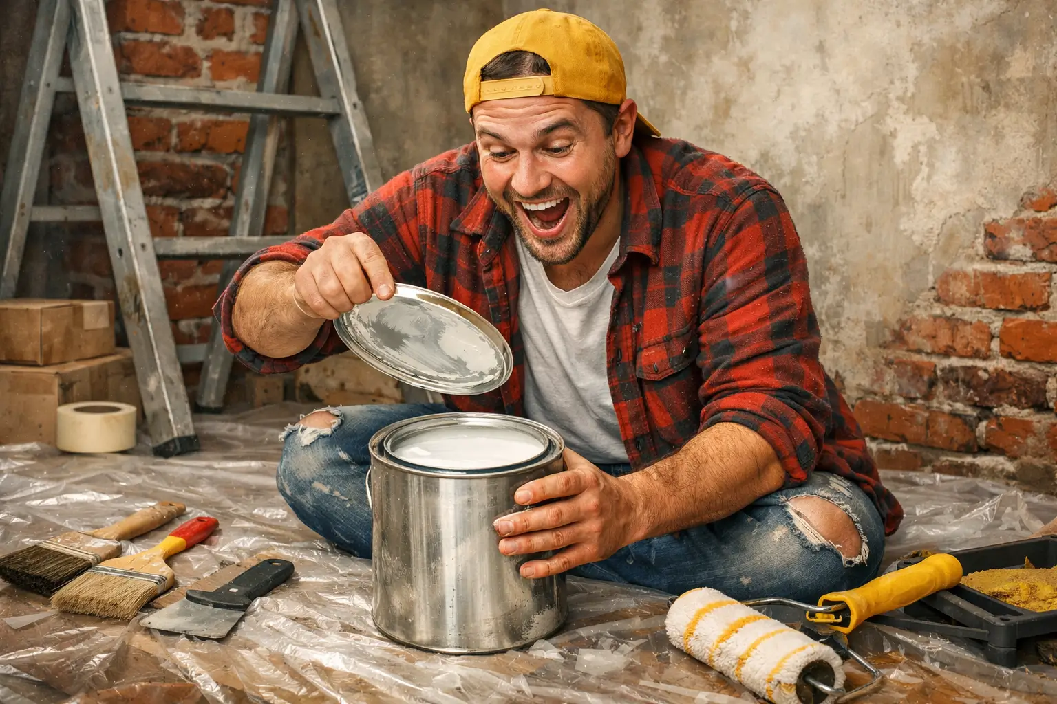 person opening paint can before home renovation